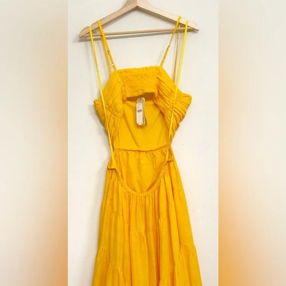 NWT Anthropologie Let Me Be Cutout Tiered Maxi Dress in Tangerine Yellow Size M - Picture 10 of 15